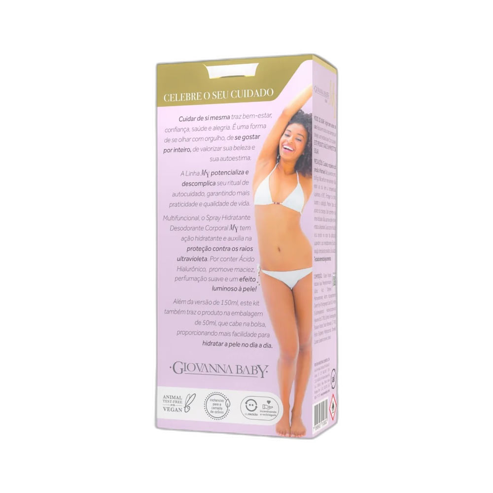 Parte traseira da embalagem do Kit Giovanna Baby Spray Corporal My Classic com informações do produto